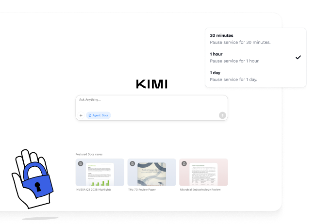 KIMI interface with AtomicMem pause controls